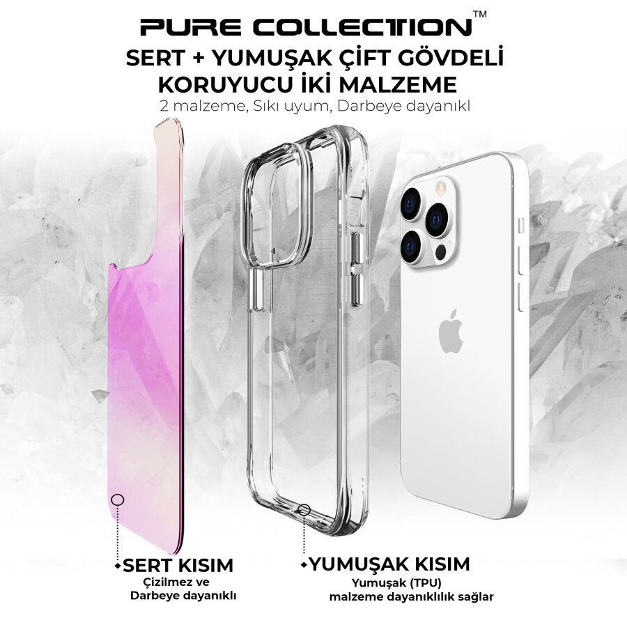 Bix iPhone 14 Pro Max Pure Rainbow Renk Geçişli Şeffaf Kılıf Çizilmeye Dayanıklı Darbe Emici Pembe - 7