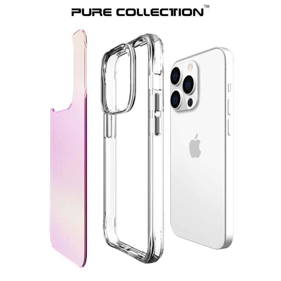 Bix iPhone 14 Pro Max Pure Rainbow Renk Geçişli Şeffaf Kılıf Çizilmeye Dayanıklı Darbe Emici Pembe - 4