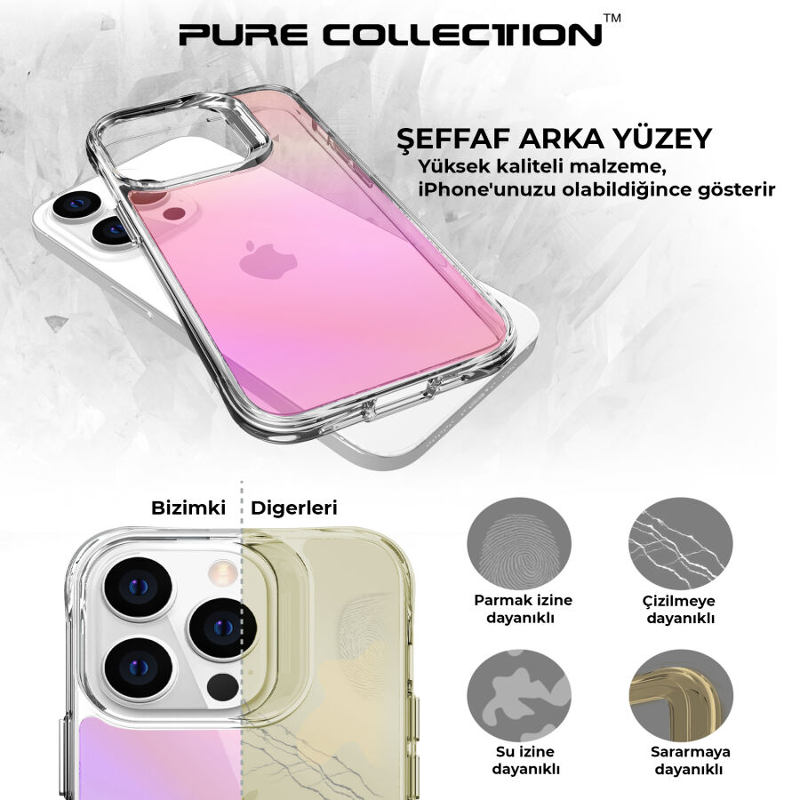 Bix iPhone 14 Pro Max Pure Rainbow Renk Geçişli Şeffaf Kılıf Çizilmeye Dayanıklı Darbe Emici Pembe - 9