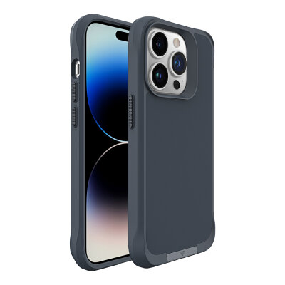 Bix iPhone 14 Pro Max Vortex MagSafe Kılıf Stand Özellikli 3X Korumalı Mikro Fiber İç Yüzey Gri Mavi - 2