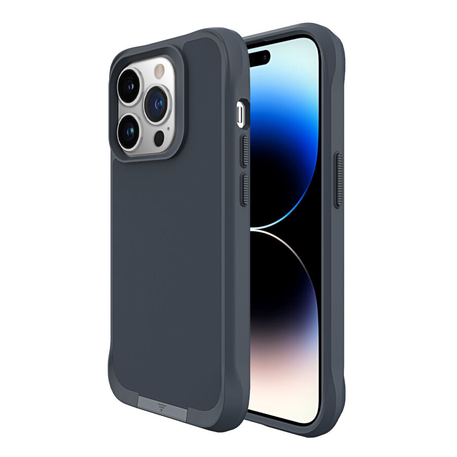 Bix iPhone 14 Pro Max Vortex MagSafe Kılıf Stand Özellikli 3X Korumalı Mikro Fiber İç Yüzey Gri Mavi - 1