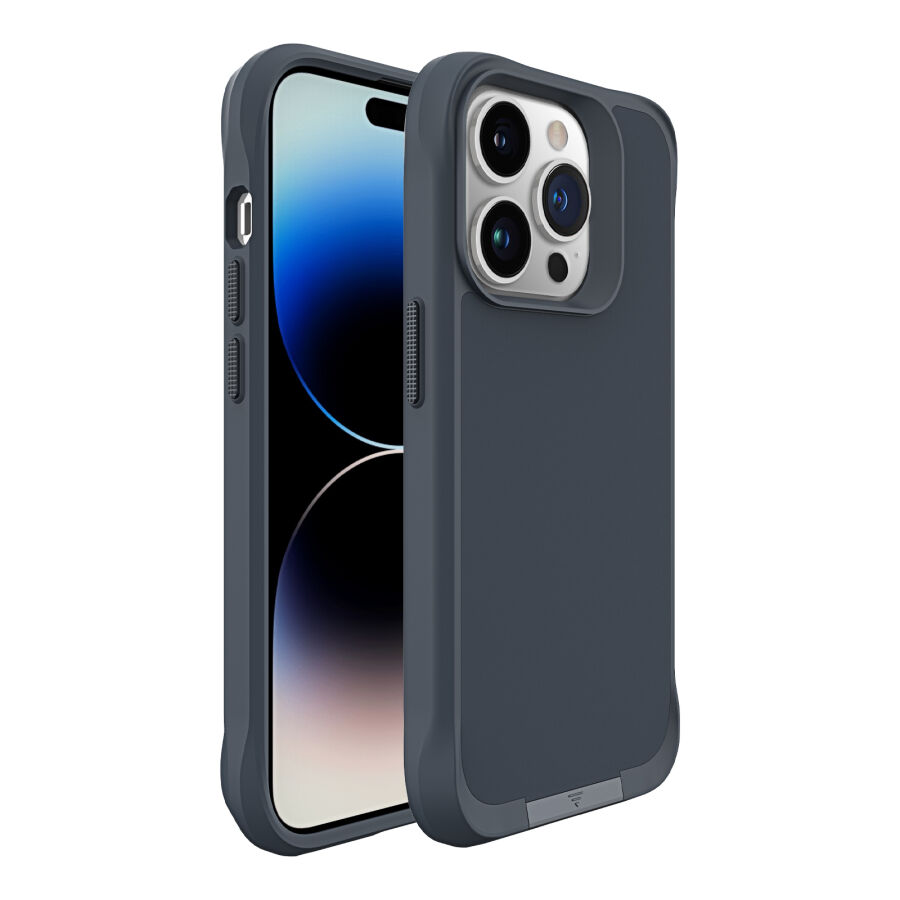 Bix iPhone 14 Pro Max Vortex MagSafe Kılıf Stand Özellikli 3X Korumalı Mikro Fiber İç Yüzey Gri Mavi - 2