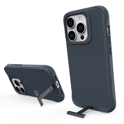 Bix iPhone 14 Pro Max Vortex MagSafe Kılıf Stand Özellikli 3X Korumalı Mikro Fiber İç Yüzey Gri Mavi - 3