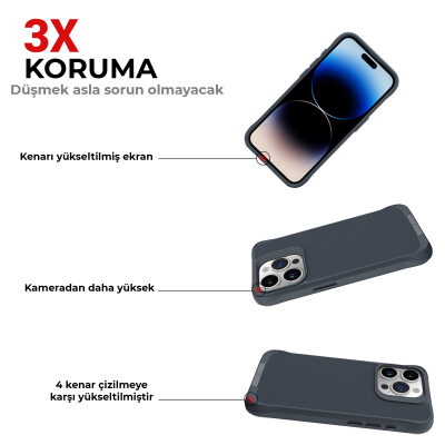 Bix iPhone 14 Pro Max Vortex MagSafe Kılıf Stand Özellikli 3X Korumalı Mikro Fiber İç Yüzey Gri Mavi - 5