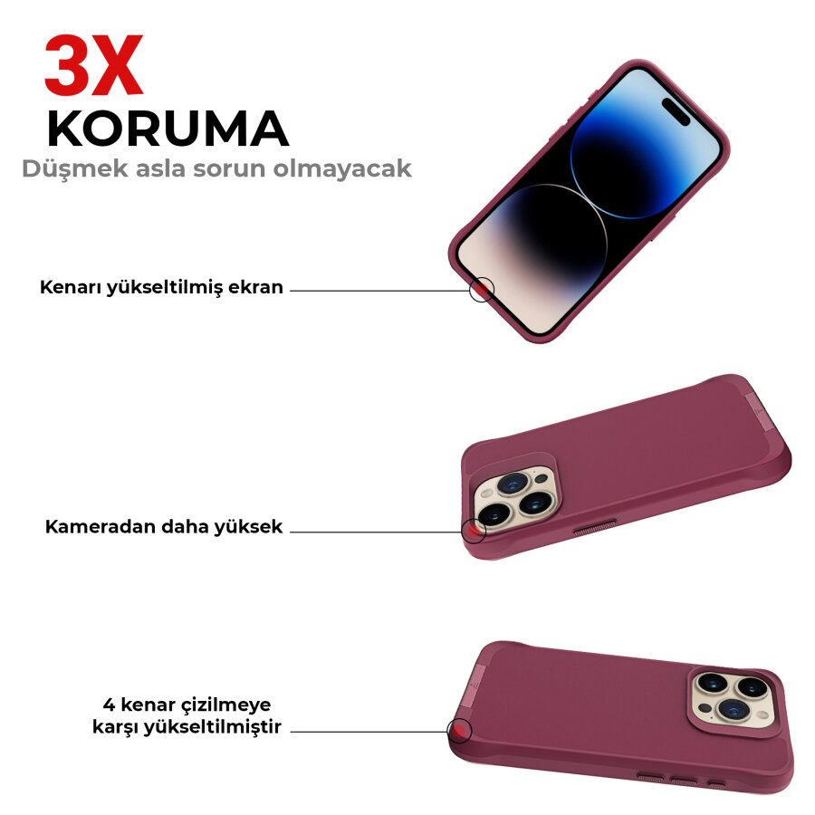 Bix iPhone 14 Pro Max Vortex MagSafe Kılıf Stand Özellikli 3X Korumalı Mikro Fiber İç Yüzey Kırmızı - 5