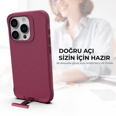 Bix iPhone 14 Pro Max Vortex MagSafe Kılıf Stand Özellikli 3X Korumalı Mikro Fiber İç Yüzey Kırmızı - 6