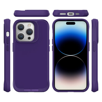 Bix iPhone 14 Pro Max Vortex MagSafe Kılıf Stand Özellikli 3X Korumalı Mikro Fiber İç Yüzey Koyu Mor - 4