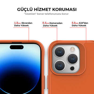 Bix iPhone 14 Pro Max Vortex MagSafe Kılıf Stand Özellikli 3X Korumalı Mikro Fiber İç Yüzey Turuncu - 7