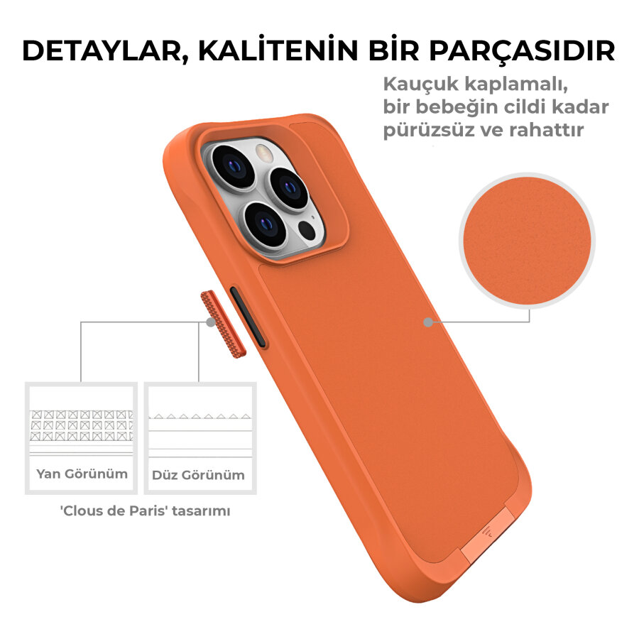 Bix iPhone 14 Pro Max Vortex MagSafe Kılıf Stand Özellikli 3X Korumalı Mikro Fiber İç Yüzey Turuncu - 12
