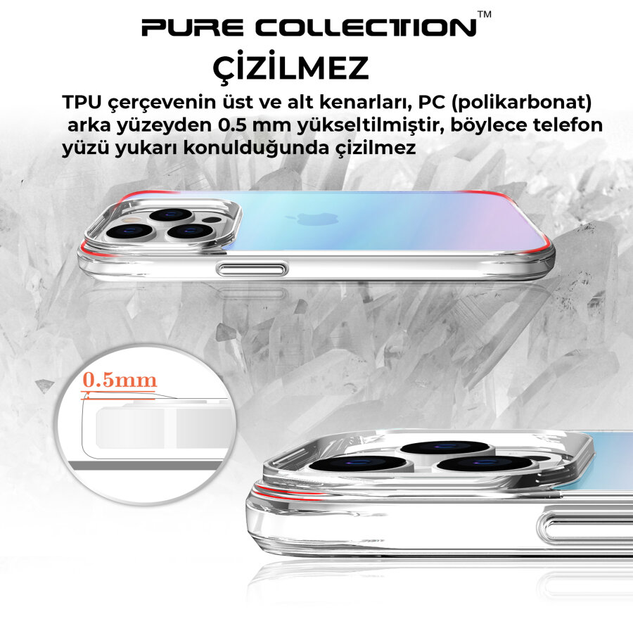 Bix iPhone 14 Pro Pure Rainbow Renk Geçişli Şeffaf Kılıf Çizilmeye Dayanıklı Darbe Emici Parmak İzi Önleyici Mavi - 11