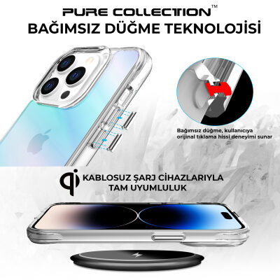 Bix iPhone 14 Pro Pure Rainbow Renk Geçişli Şeffaf Kılıf Çizilmeye Dayanıklı Darbe Emici Parmak İzi Önleyici Mavi - 5