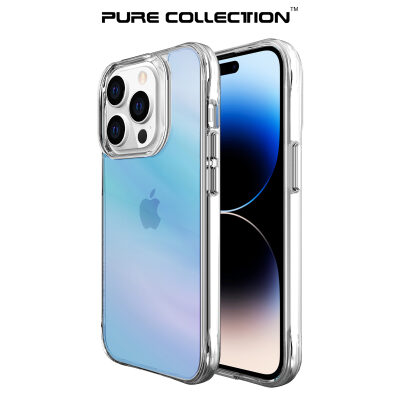 Bix iPhone 14 Pro Pure Rainbow Renk Geçişli Şeffaf Kılıf Çizilmeye Dayanıklı Darbe Emici Parmak İzi Önleyici Mavi 