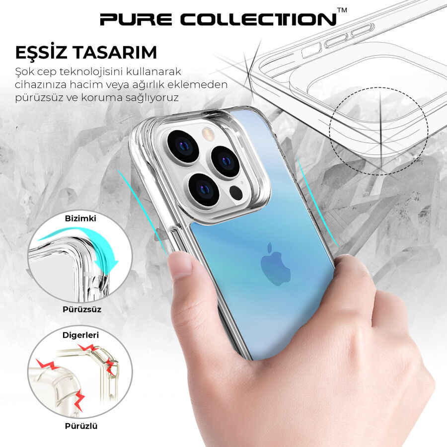 Bix iPhone 14 Pro Pure Rainbow Renk Geçişli Şeffaf Kılıf Çizilmeye Dayanıklı Darbe Emici Parmak İzi Önleyici Mavi - 10