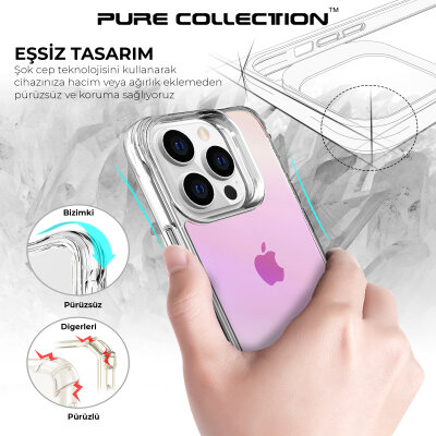 Bix iPhone 14 Pro Pure Rainbow Renk Geçişli Şeffaf Kılıf Çizilmeye Dayanıklı Darbe Emici Pembe - 12