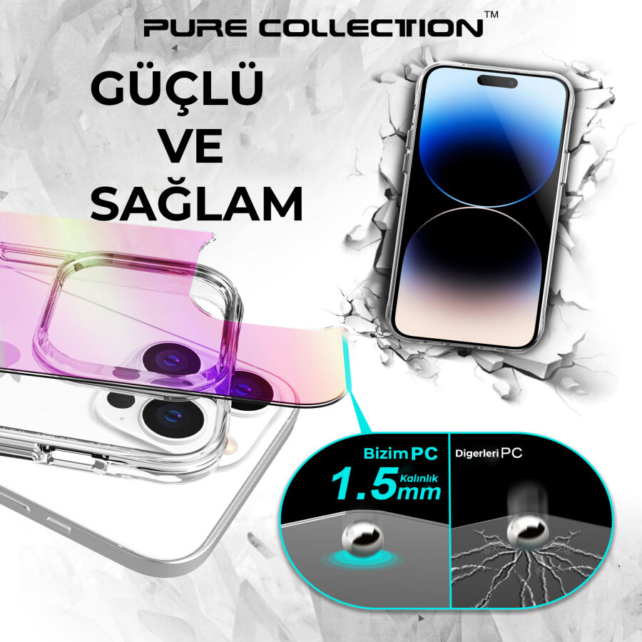 Bix iPhone 14 Pro Pure Rainbow Renk Geçişli Şeffaf Kılıf Çizilmeye Dayanıklı Darbe Emici Pembe - 11