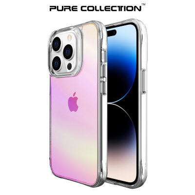 Bix iPhone 14 Pro Pure Rainbow Renk Geçişli Şeffaf Kılıf Çizilmeye Dayanıklı Darbe Emici Pembe