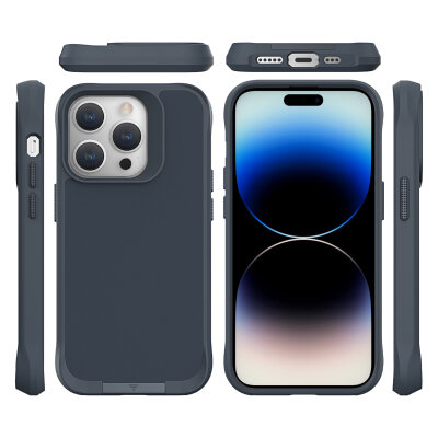 Bix iPhone 14 Pro Vortex MagSafe Kılıf Stand Özellikli 3X Korumalı Mikro Fiber İç Yüzey Gri Mavi - 3