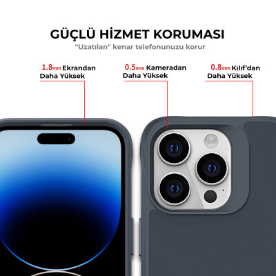 Bix iPhone 14 Pro Vortex MagSafe Kılıf Stand Özellikli 3X Korumalı Mikro Fiber İç Yüzey Gri Mavi - 5