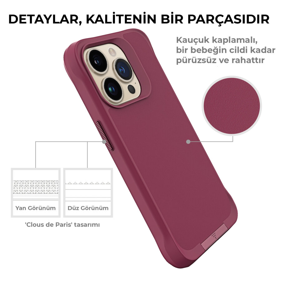 Bix iPhone 14 Pro Vortex MagSafe Kılıf Stand Özellikli 3X Korumalı Mikro Fiber İç Yüzey Kırmızı - 10