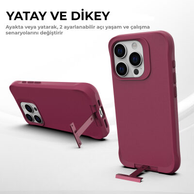 Bix iPhone 14 Pro Vortex MagSafe Kılıf Stand Özellikli 3X Korumalı Mikro Fiber İç Yüzey Kırmızı - 8