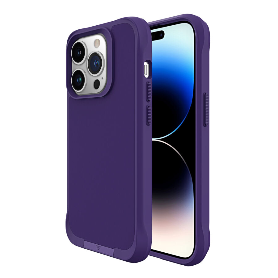 Bix iPhone 14 Pro Vortex MagSafe Kılıf Stand Özellikli 3X Korumalı Mikro Fiber İç Yüzey Koyu Mor - 1