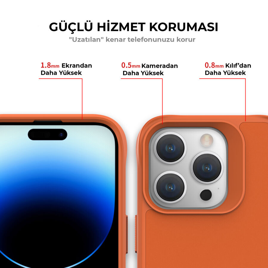 Bix iPhone 14 Pro Vortex MagSafe Kılıf Stand Özellikli 3X Korumalı Mikro Fiber İç Yüzey Turuncu - 7