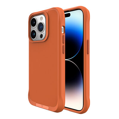 Bix iPhone 14 Pro Vortex MagSafe Kılıf Stand Özellikli 3X Korumalı Mikro Fiber İç Yüzey Turuncu