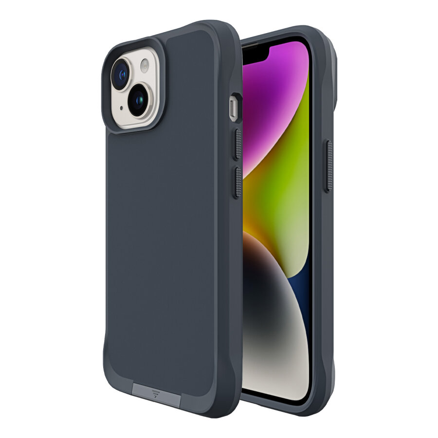 Bix iPhone 14 Vortex MagSafe Kılıf Stand Özellikli 3X Korumalı Mikro Fiber İç Yüzey Gri Mavi - 1