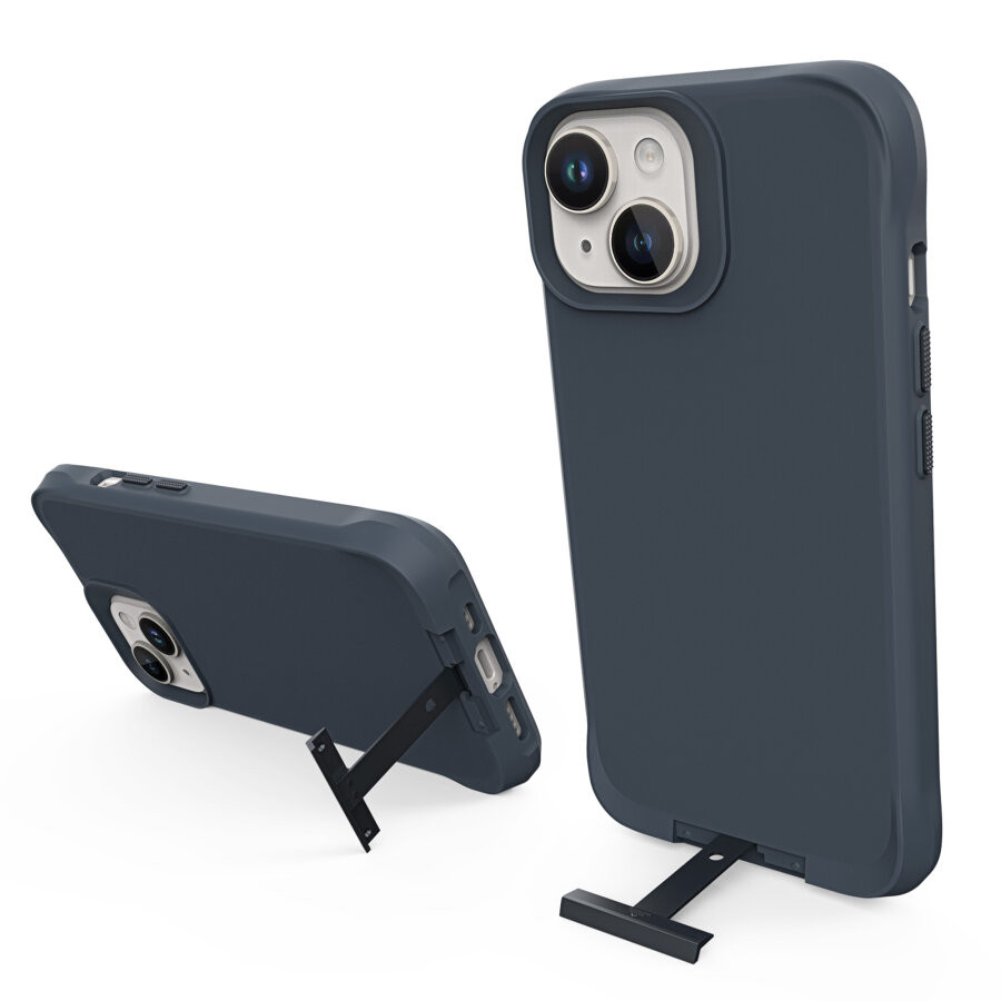 Bix iPhone 14 Vortex MagSafe Kılıf Stand Özellikli 3X Korumalı Mikro Fiber İç Yüzey Gri Mavi - 3