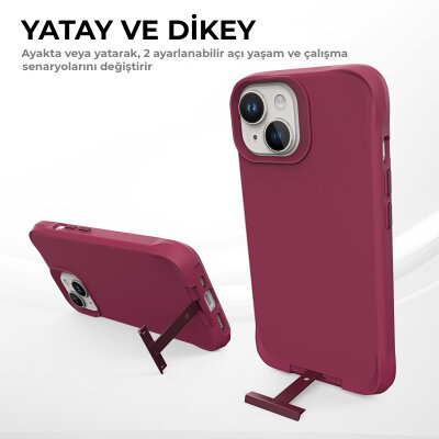 Bix iPhone 14 Vortex MagSafe Kılıf Stand Özellikli 3X Korumalı Mikro Fiber İç Yüzey Kırmızı - 8