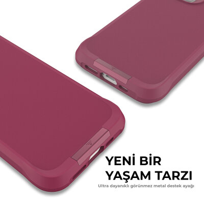 Bix iPhone 14 Vortex MagSafe Kılıf Stand Özellikli 3X Korumalı Mikro Fiber İç Yüzey Kırmızı - 9
