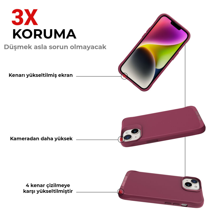 Bix iPhone 14 Vortex MagSafe Kılıf Stand Özellikli 3X Korumalı Mikro Fiber İç Yüzey Kırmızı - 5