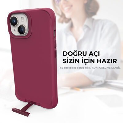 Bix iPhone 14 Vortex MagSafe Kılıf Stand Özellikli 3X Korumalı Mikro Fiber İç Yüzey Kırmızı - 6