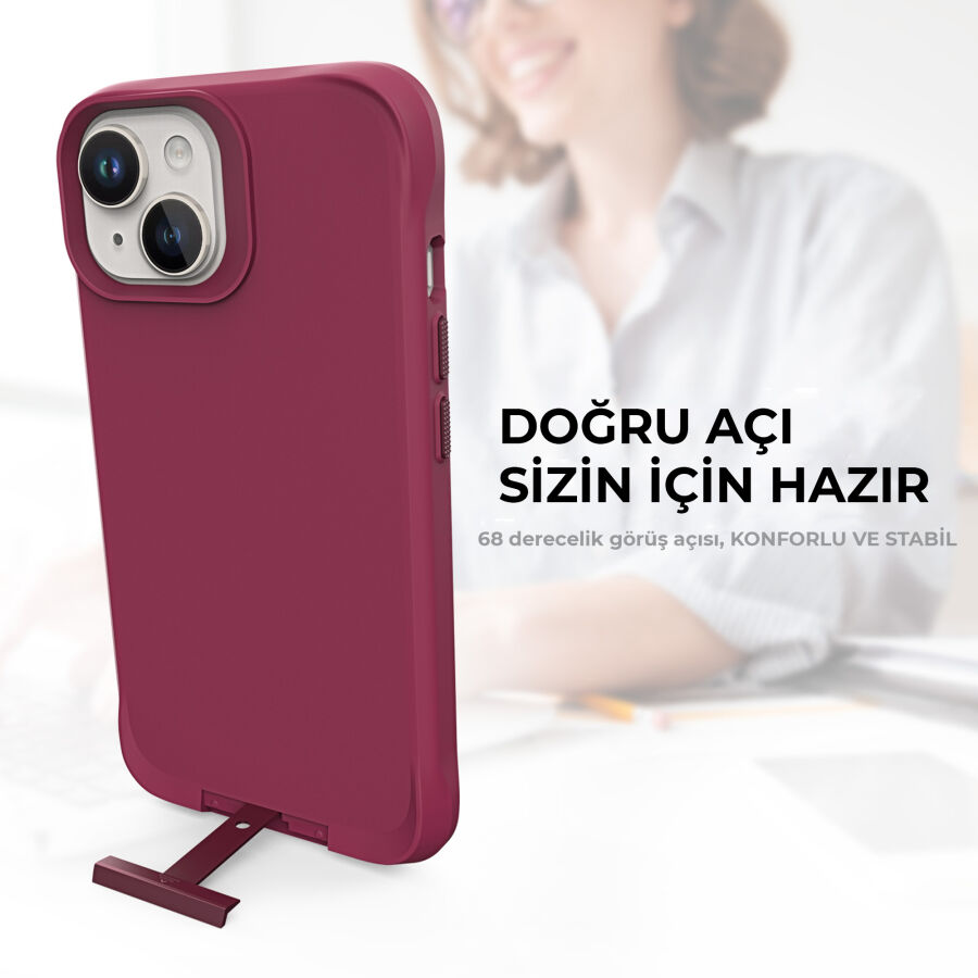 Bix iPhone 14 Vortex MagSafe Kılıf Stand Özellikli 3X Korumalı Mikro Fiber İç Yüzey Kırmızı - 6