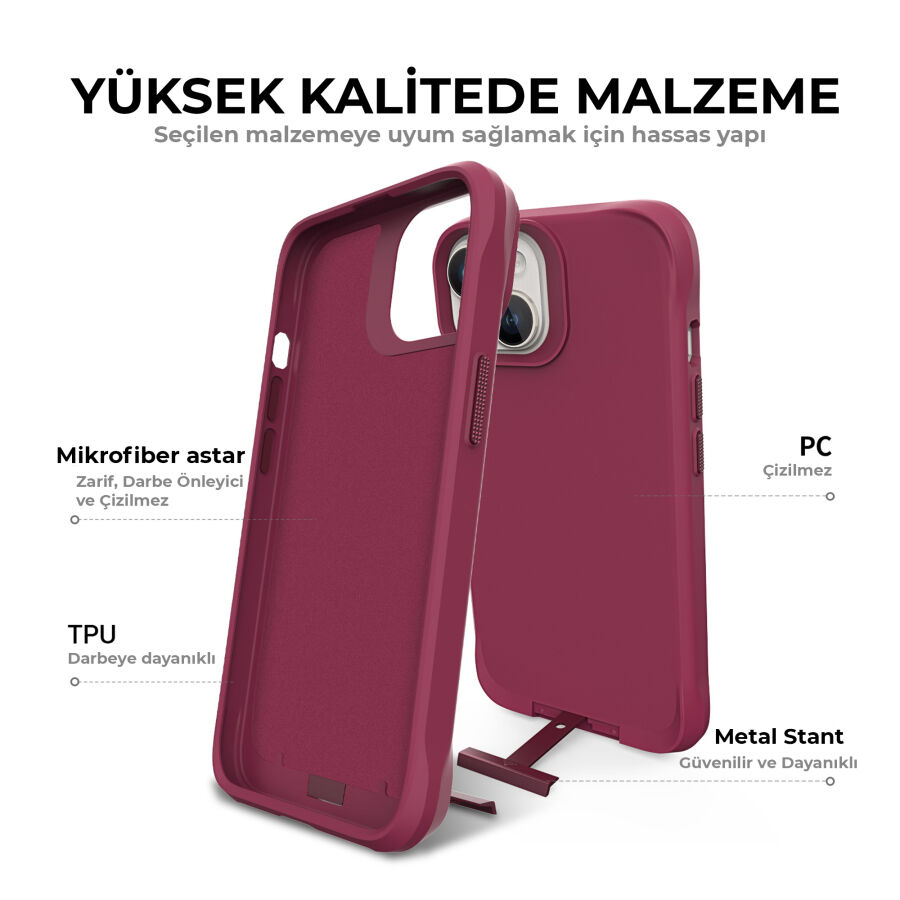 Bix iPhone 14 Vortex MagSafe Kılıf Stand Özellikli 3X Korumalı Mikro Fiber İç Yüzey Kırmızı - 10