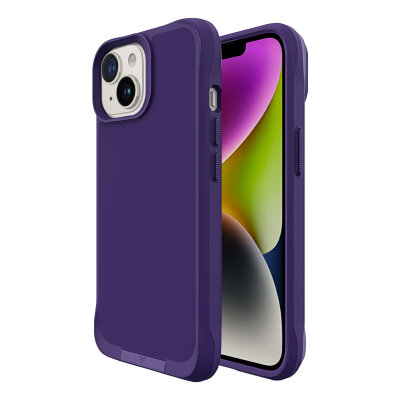 Bix iPhone 14 Vortex MagSafe Kılıf Stand Özellikli 3X Korumalı Mikro Fiber İç Yüzey Koyu Mor 