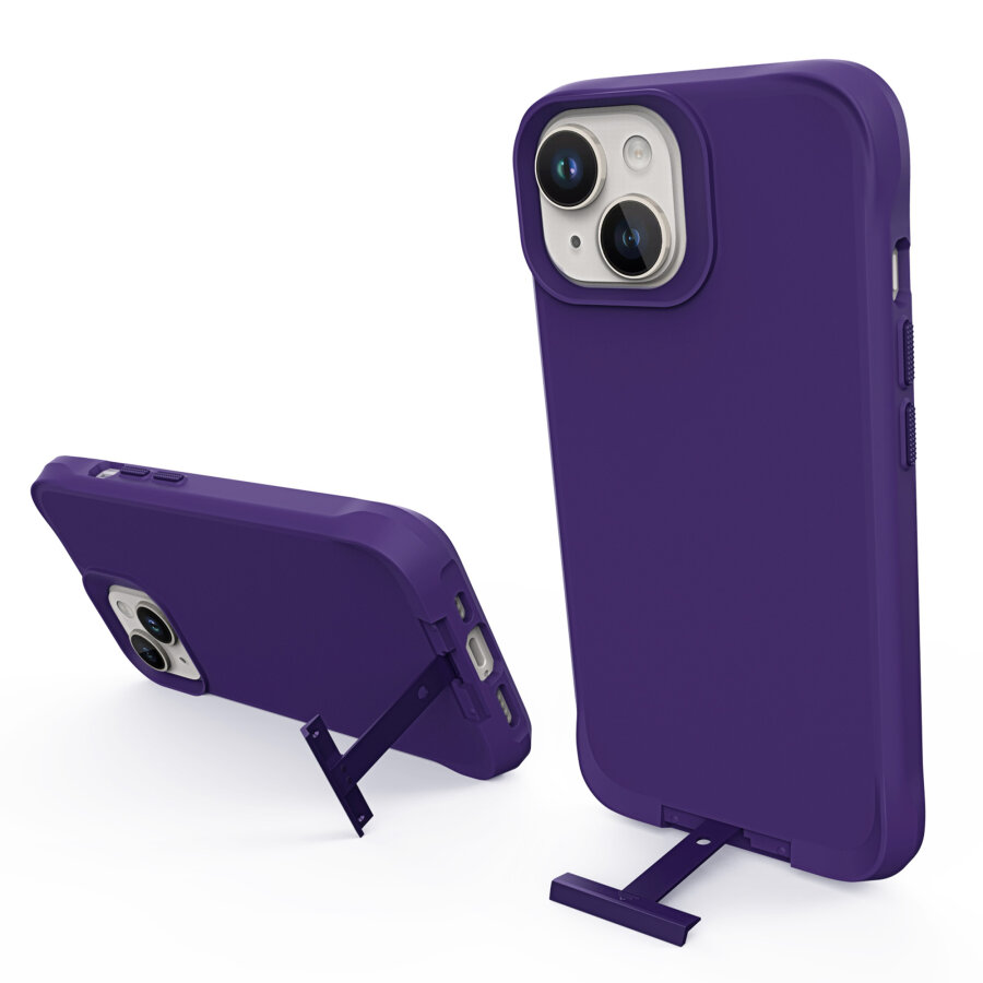 Bix iPhone 14 Vortex MagSafe Kılıf Stand Özellikli 3X Korumalı Mikro Fiber İç Yüzey Koyu Mor - 4