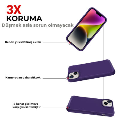 Bix iPhone 14 Vortex MagSafe Kılıf Stand Özellikli 3X Korumalı Mikro Fiber İç Yüzey Koyu Mor - 5