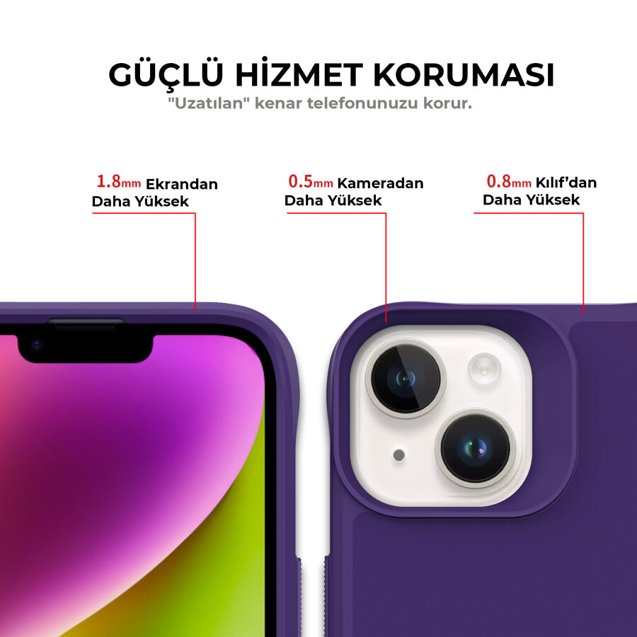 Bix iPhone 14 Vortex MagSafe Kılıf Stand Özellikli 3X Korumalı Mikro Fiber İç Yüzey Koyu Mor - 7