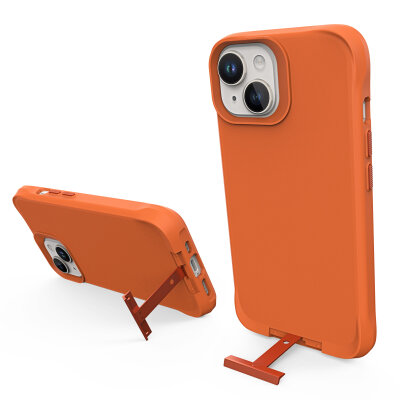 Bix iPhone 14 Vortex MagSafe Kılıf Stand Özellikli 3X Korumalı Mikro Fiber İç Yüzey Turuncu - 4