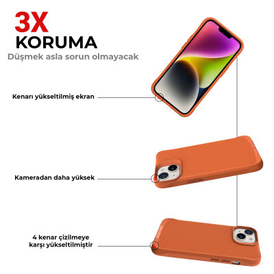 Bix iPhone 14 Vortex MagSafe Kılıf Stand Özellikli 3X Korumalı Mikro Fiber İç Yüzey Turuncu - 5