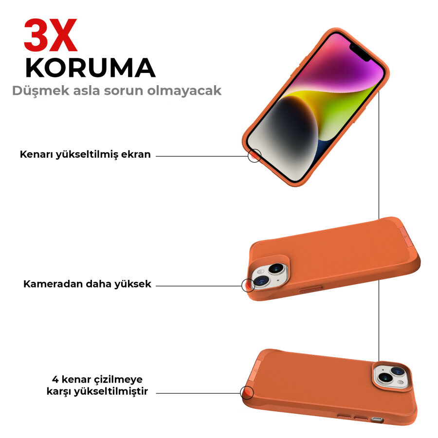 Bix iPhone 14 Vortex MagSafe Kılıf Stand Özellikli 3X Korumalı Mikro Fiber İç Yüzey Turuncu - 5