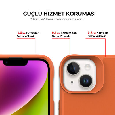 Bix iPhone 14 Vortex MagSafe Kılıf Stand Özellikli 3X Korumalı Mikro Fiber İç Yüzey Turuncu - 7
