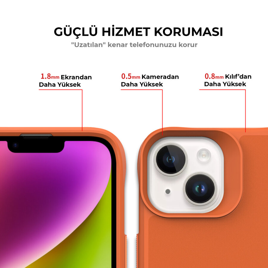 Bix iPhone 14 Vortex MagSafe Kılıf Stand Özellikli 3X Korumalı Mikro Fiber İç Yüzey Turuncu - 7