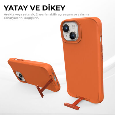 Bix iPhone 14 Vortex MagSafe Kılıf Stand Özellikli 3X Korumalı Mikro Fiber İç Yüzey Turuncu - 8