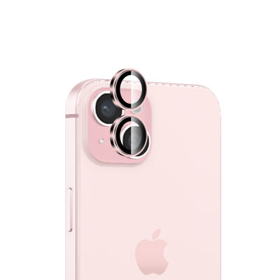 Bix iPhone 15 / 15 Plus Lens Koruyucu Kamera Lensi 9H Gerçek Cam Crystal AR+AF Pembe 