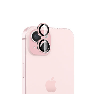 Bix iPhone 15 / 15 Plus Safir Lens Koruyucu 3D Kamera Camı 9H Premium Lens Kapağı Pembe 