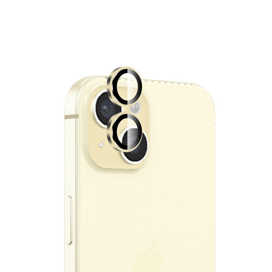 Bix iPhone 15 / 15 Plus Safir Lens Koruyucu 3D Kamera Camı 9H Premium Lens Kapağı Sarı - 1