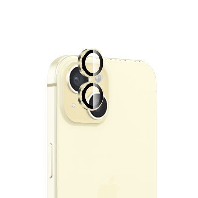 Bix iPhone 15 / 15 Plus Safir Lens Koruyucu 3D Kamera Camı 9H Premium Lens Kapağı Sarı - 1