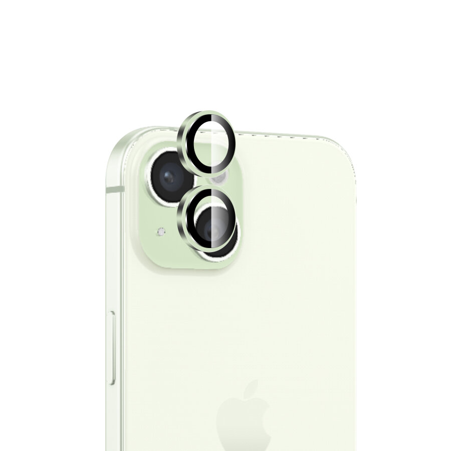 Bix iPhone 15 / 15 Plus Safir Lens Koruyucu 3D Kamera Camı 9H Premium Lens Kapağı Yeşil - 1
